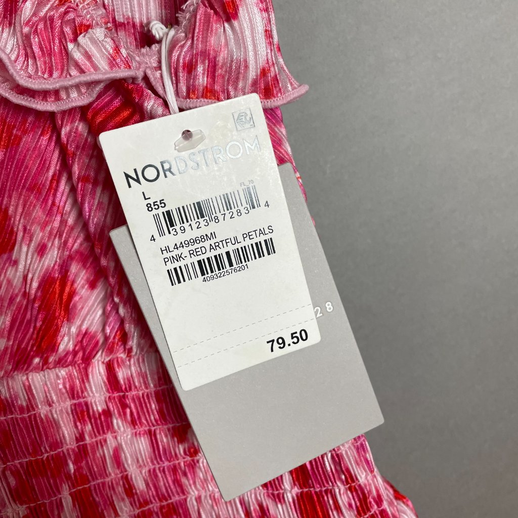 Chelsea28 Dress Flutter Sleeve Pliss Midi Dress Nwt Pink Red Artful Petals Lrg — image 8 of 8